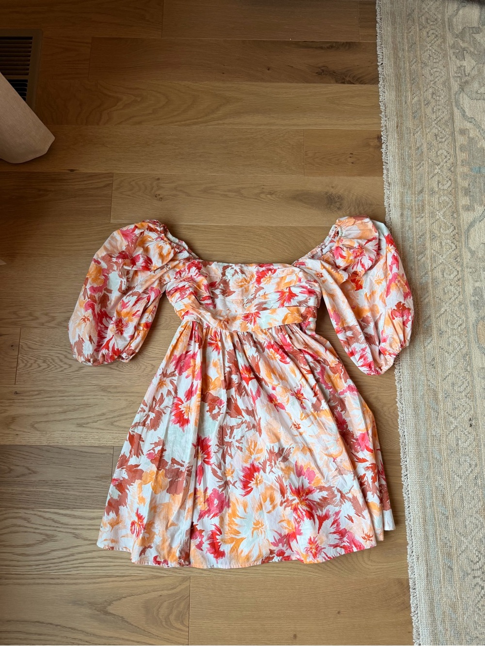 Abercrombie & Fitch Pink and Orange Floral Puff-Sleeve Dress